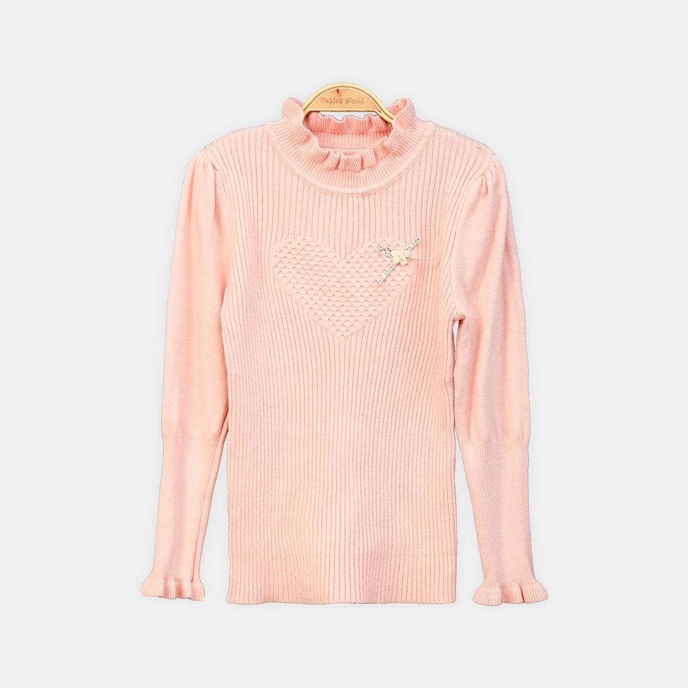 GIRL HI-NECK SWEATER SOFT BLUSH TEXTURED HEART