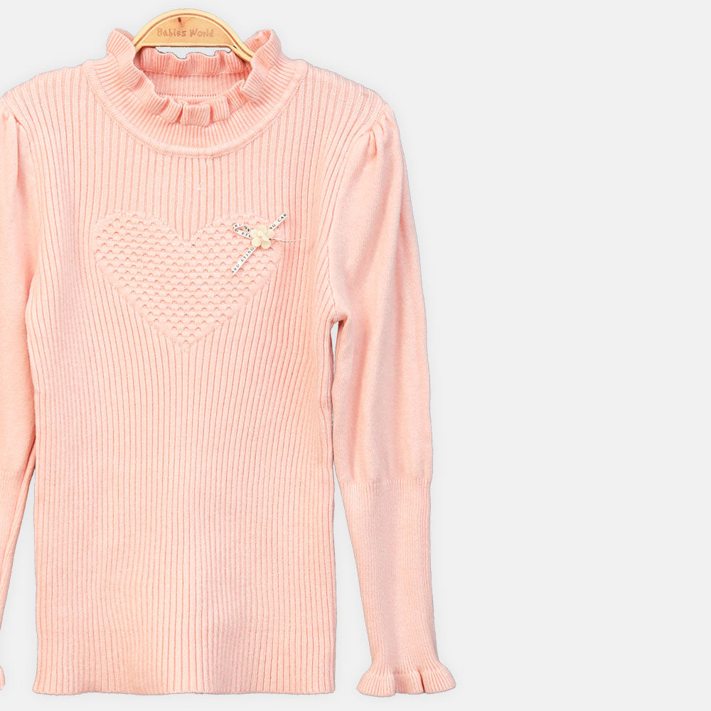 GIRL HI-NECK SWEATER SOFT BLUSH TEXTURED HEART