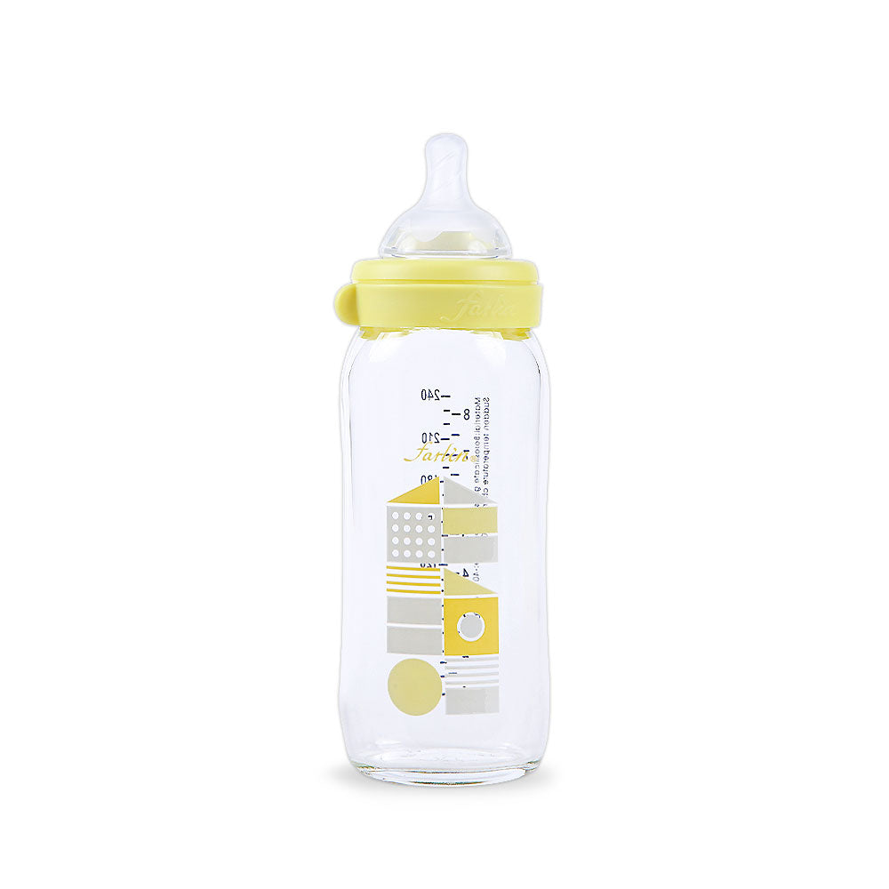 WIDE NECK GLASS FEEDER 240ML - YELLOW