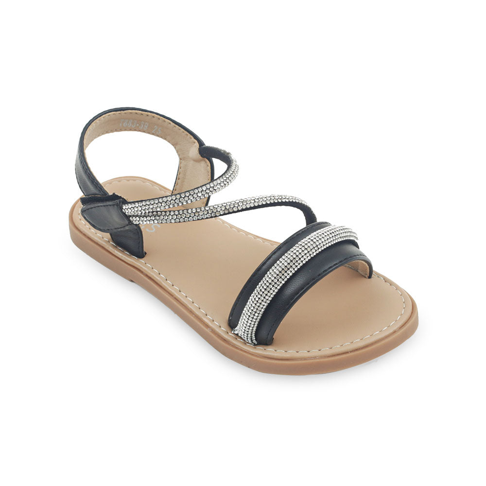 GIRLS SANDAL BLACK RHINESTONES