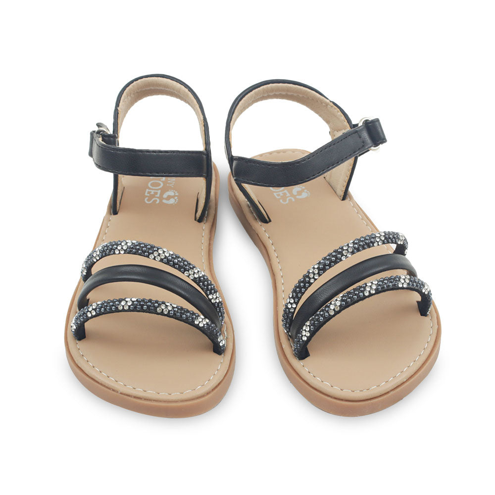 GIRLS SANDAL BLACK PEARLS
