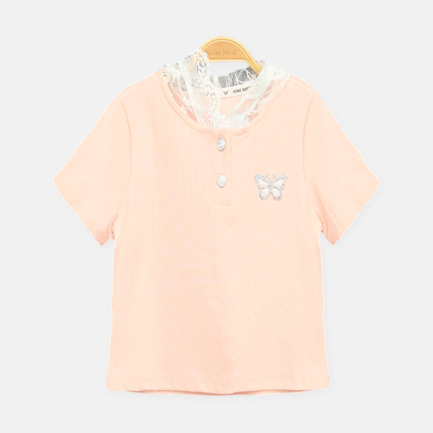 Peach Lace Collar Polo