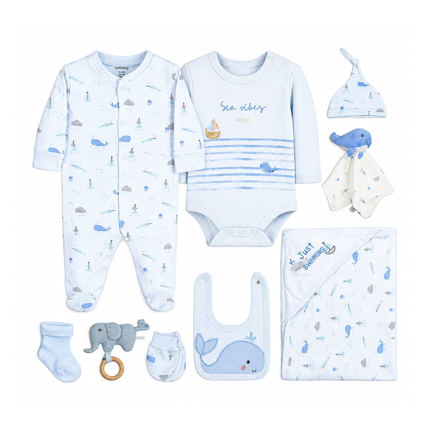 BLUE WHALE LAYETTE SET BOYS