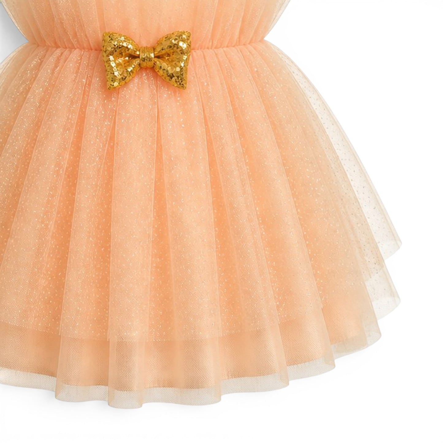 PEACH GOLDEN BOW BABY GIRL FANCY FROCK GIFT SET