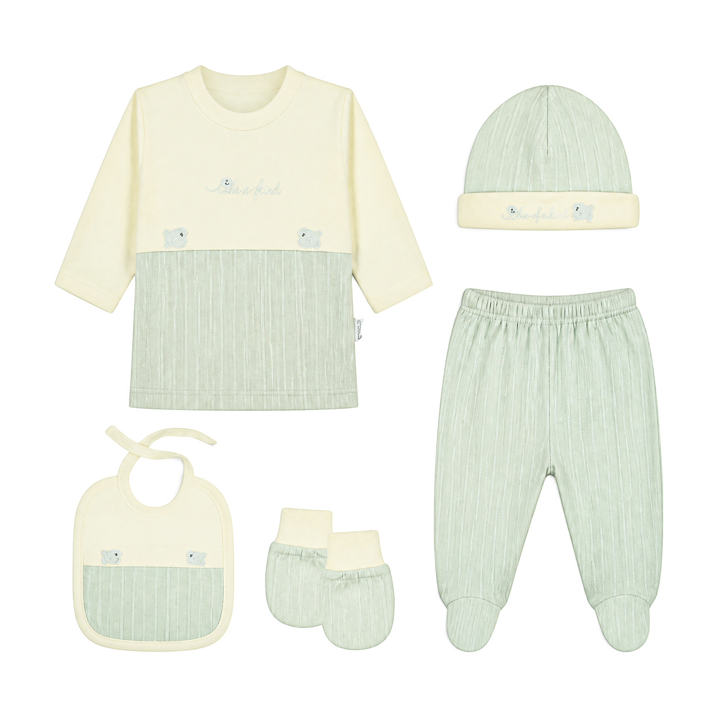 CREAM AND SAGE GREEN "LITTLE FISH" BABY BOY GIFT SET