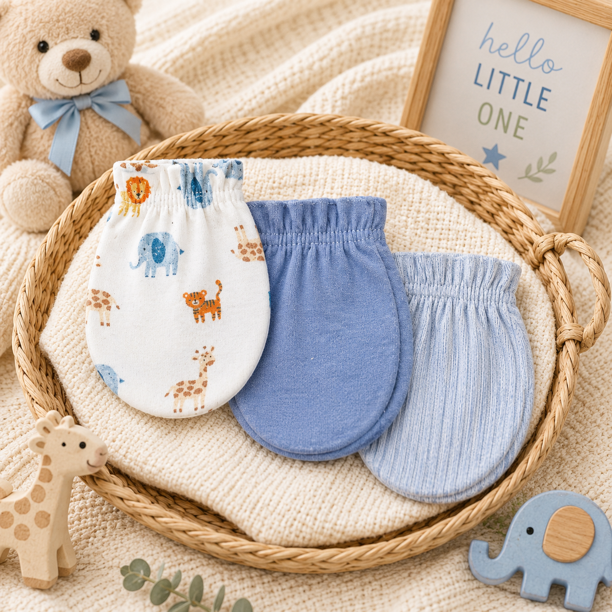 SAFARI ANIMAL & BLUE MITTENS PK-3