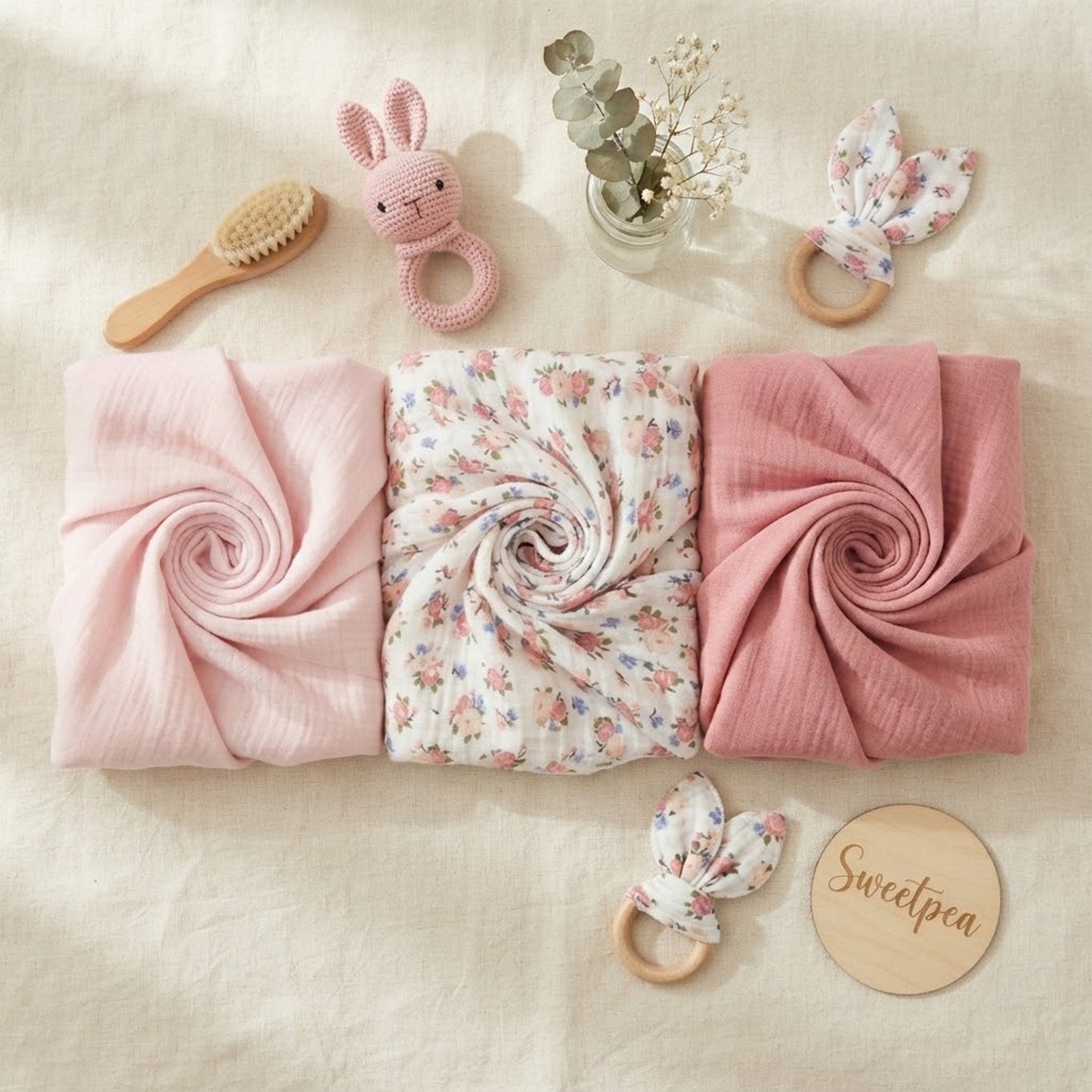 PINK FLORAL ASSORTMENT WRAPING SHEET MUSLIN PK-3