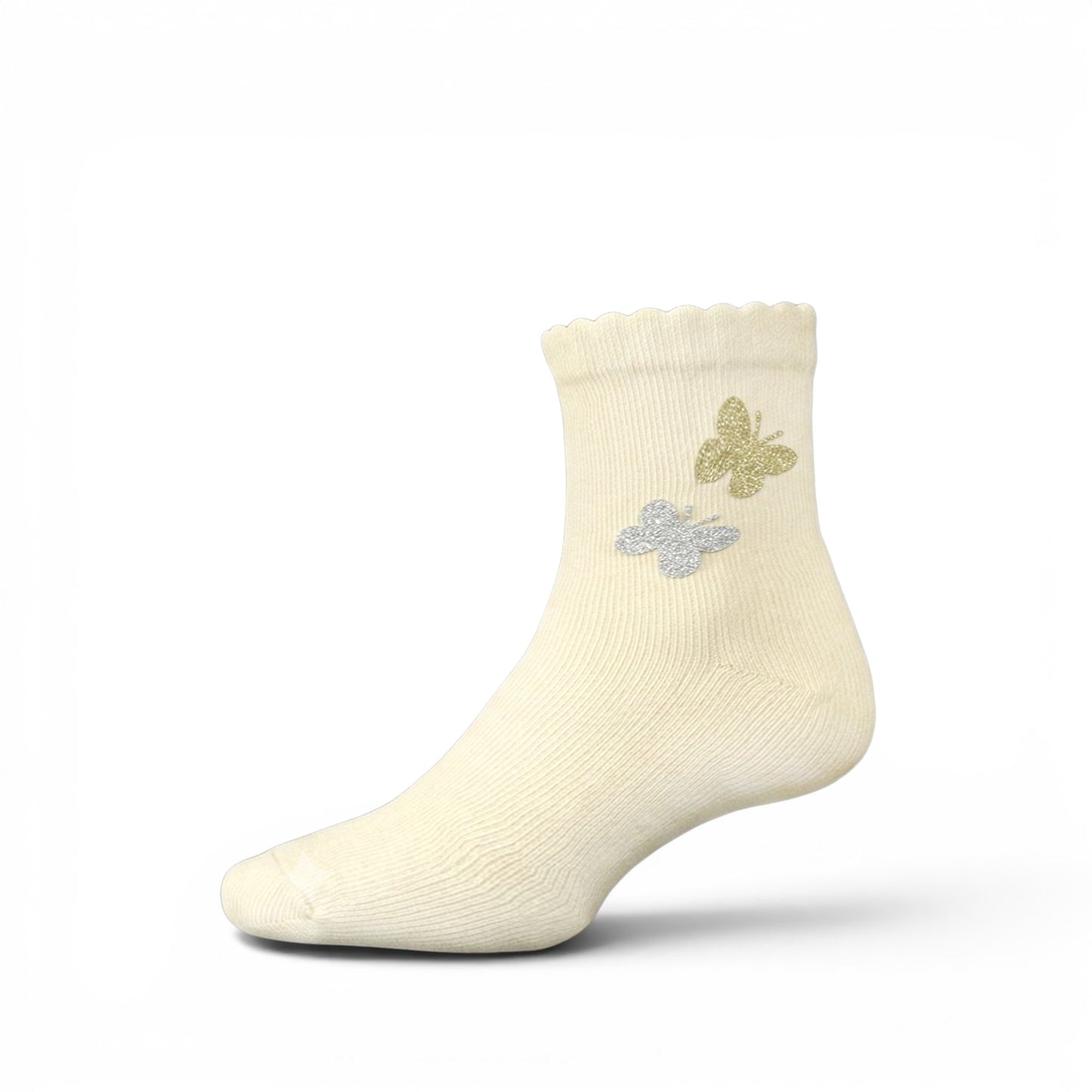 OFF-WHITE BUTTERFLY MOTIF GIRL SOCKS PK-2