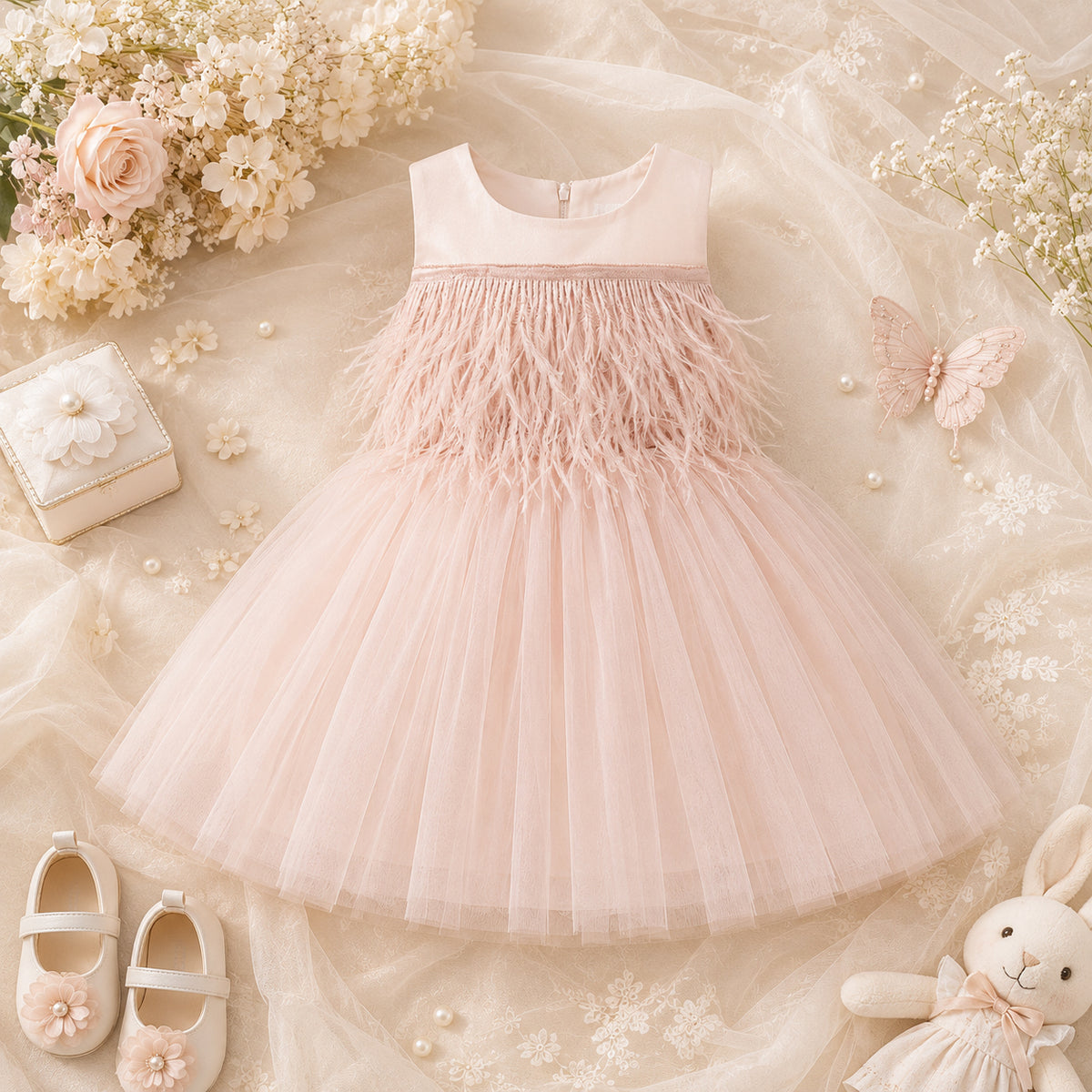 BABY GIRL BLUSH PINK FRINGE PARTY DRESS