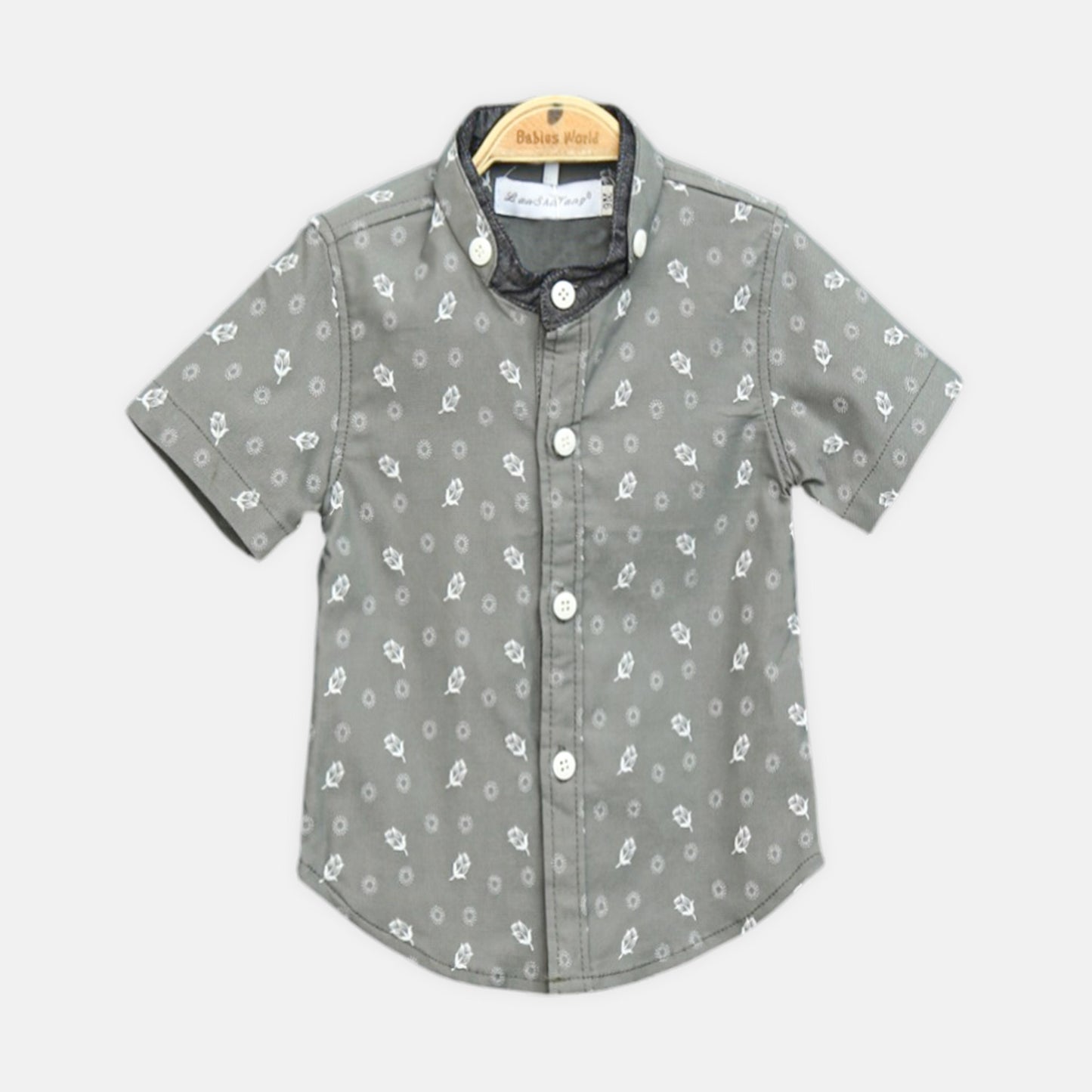 Grey Floral Mandarin Shirt