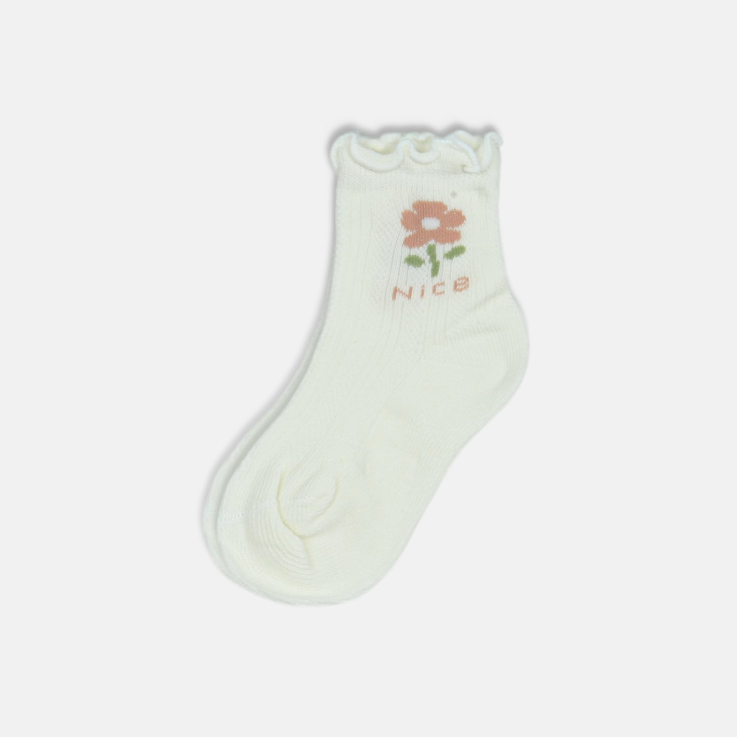 GIRL SOCKS FLORAL RUFFLE WHITE