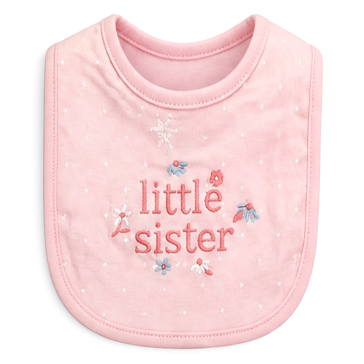 "LITTLE SISTER" INFANT BIBS PK-2 & 2 BOOTIES