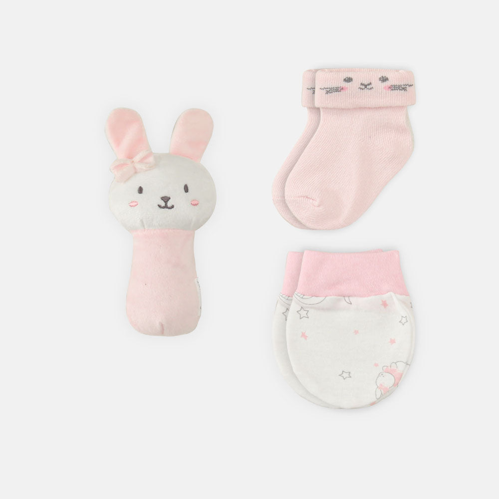 BABY GIRLS GIFT SET PINK AND WHITE PLAYING BUNNY