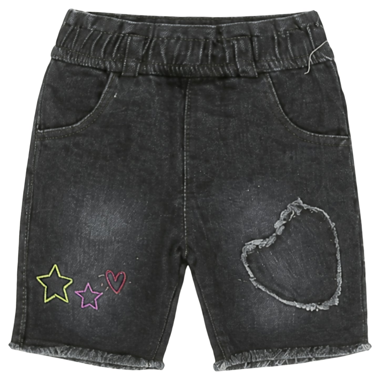 GREY WASH EMBROIDERED DENIM GIRL SHORT