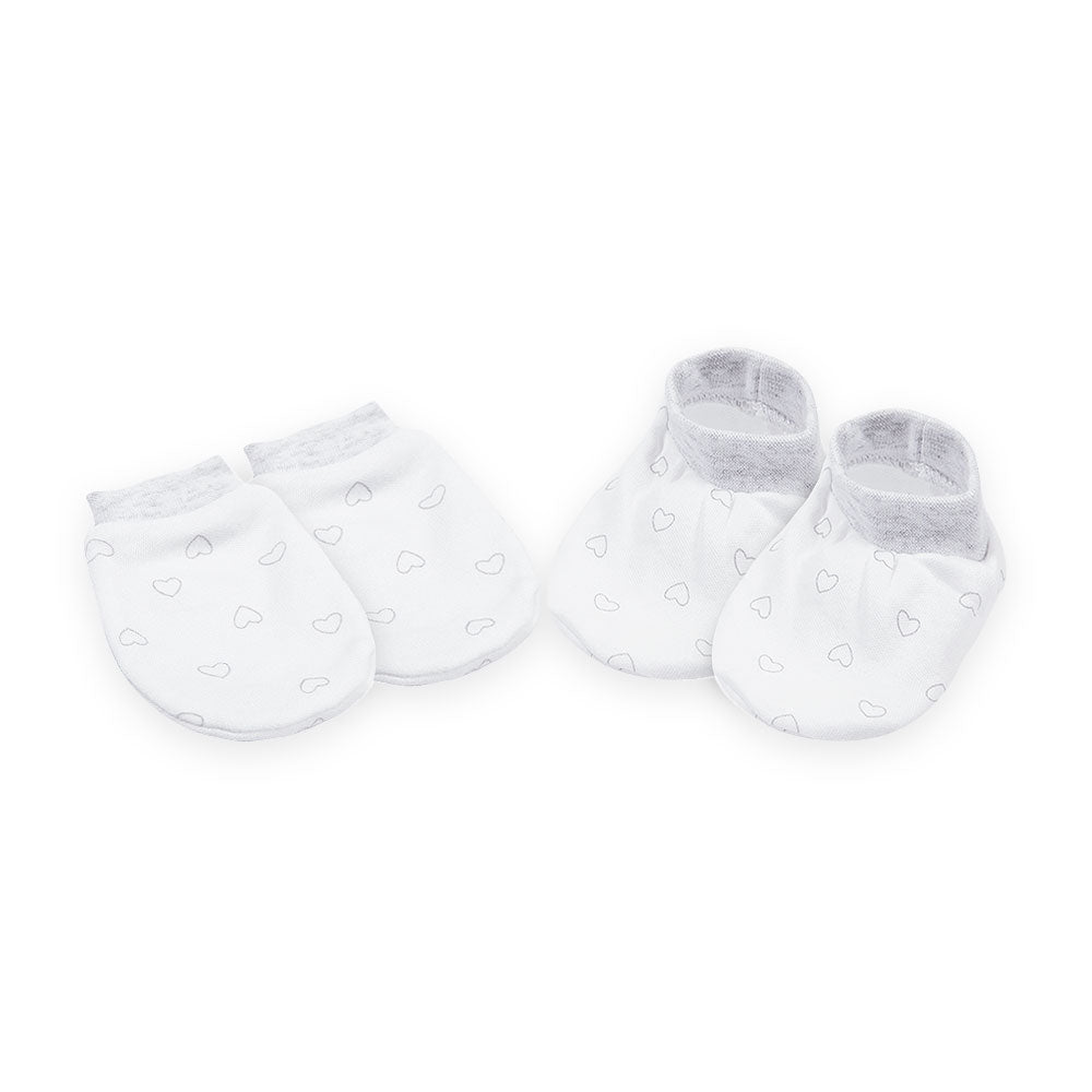 MITTENS & BOOTIES WHITE TINY HEARTS