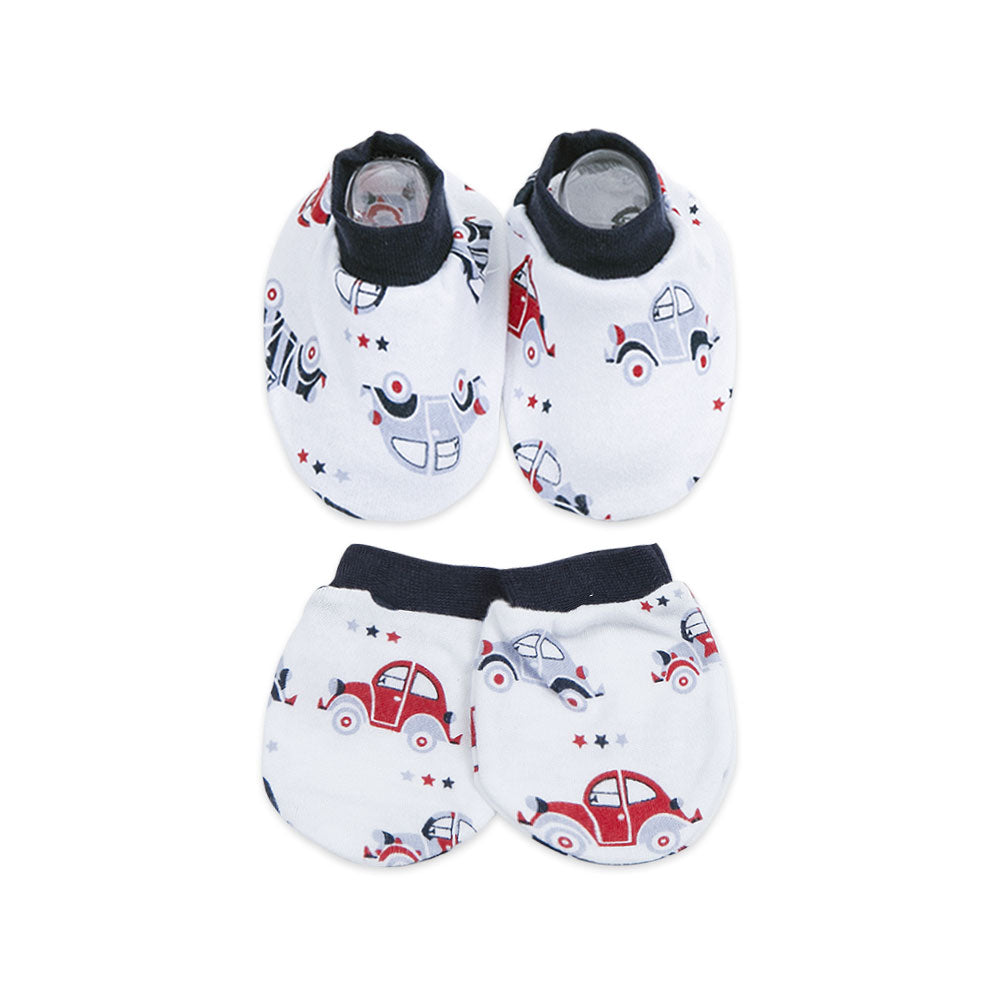 MITTENS & BOOTIES WHITE SPEEDIN' CARS