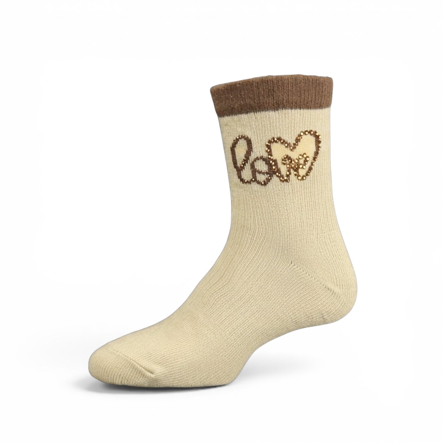 BEIGE "LOVE" PRINTED GIRL SOCKS