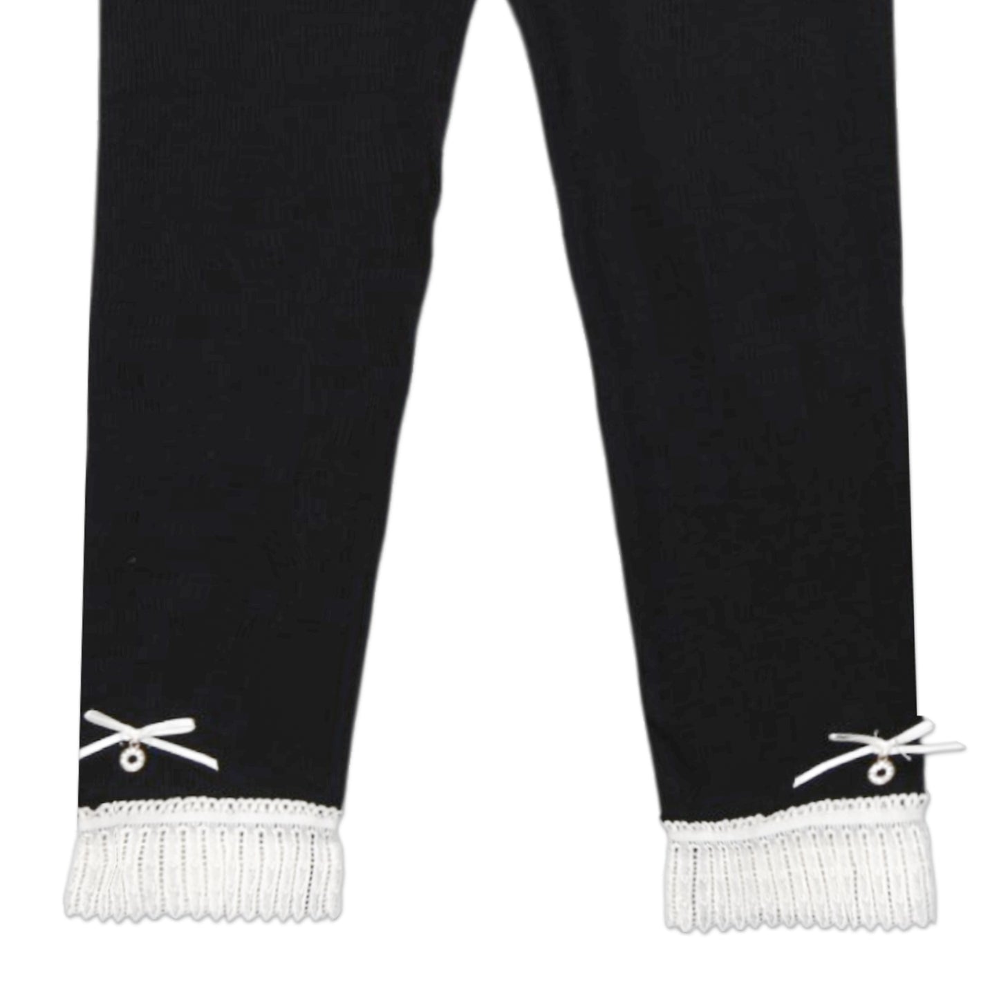 BLACK LACE-TRIM RIBBED TROUSERS