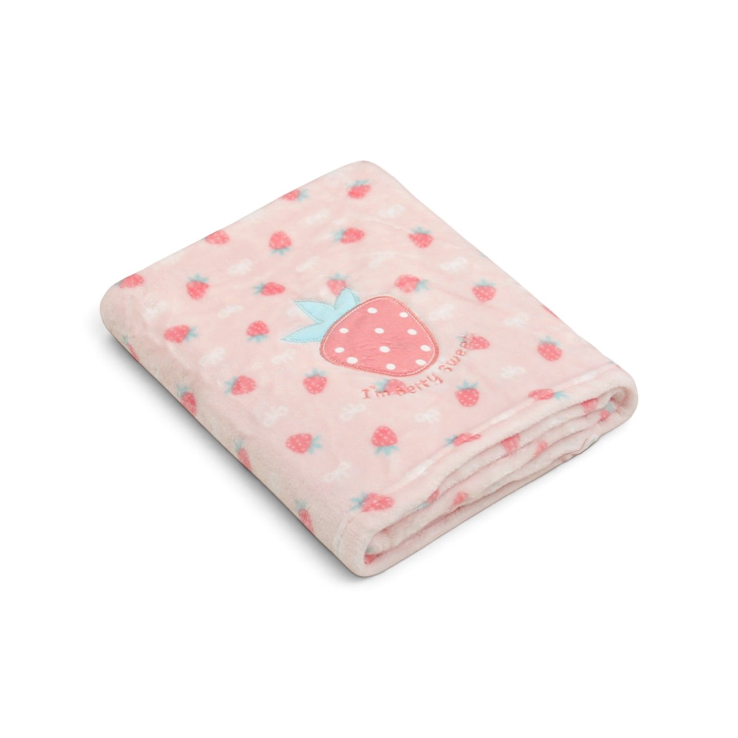 PINK STRAWBERRY PRINT WITH RIBBON BOW BLANKET