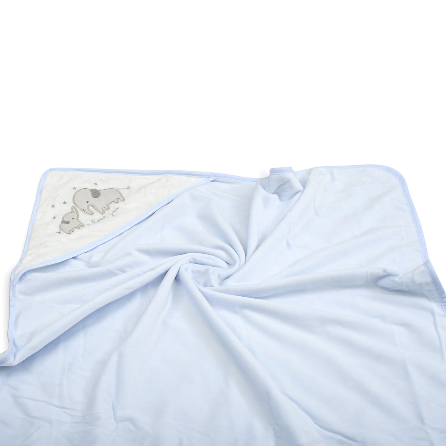 WHITE & LIGHT BLUE ELEPHANT "I LOVE YOU" BLANKET