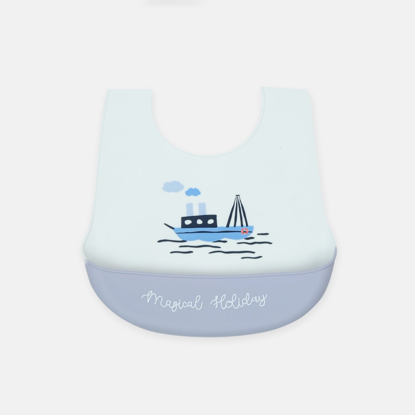 Grey Nautical Silicone Pocket Bib