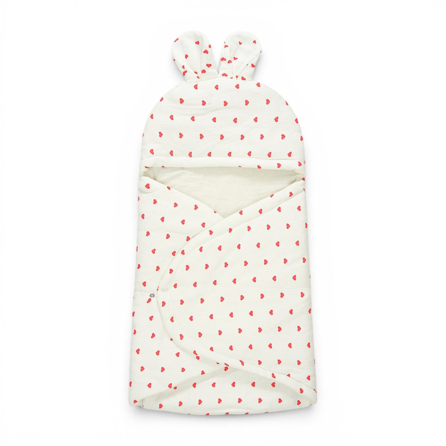 WHITE COTTON HOODED CARRY NEST WITH HEARTS