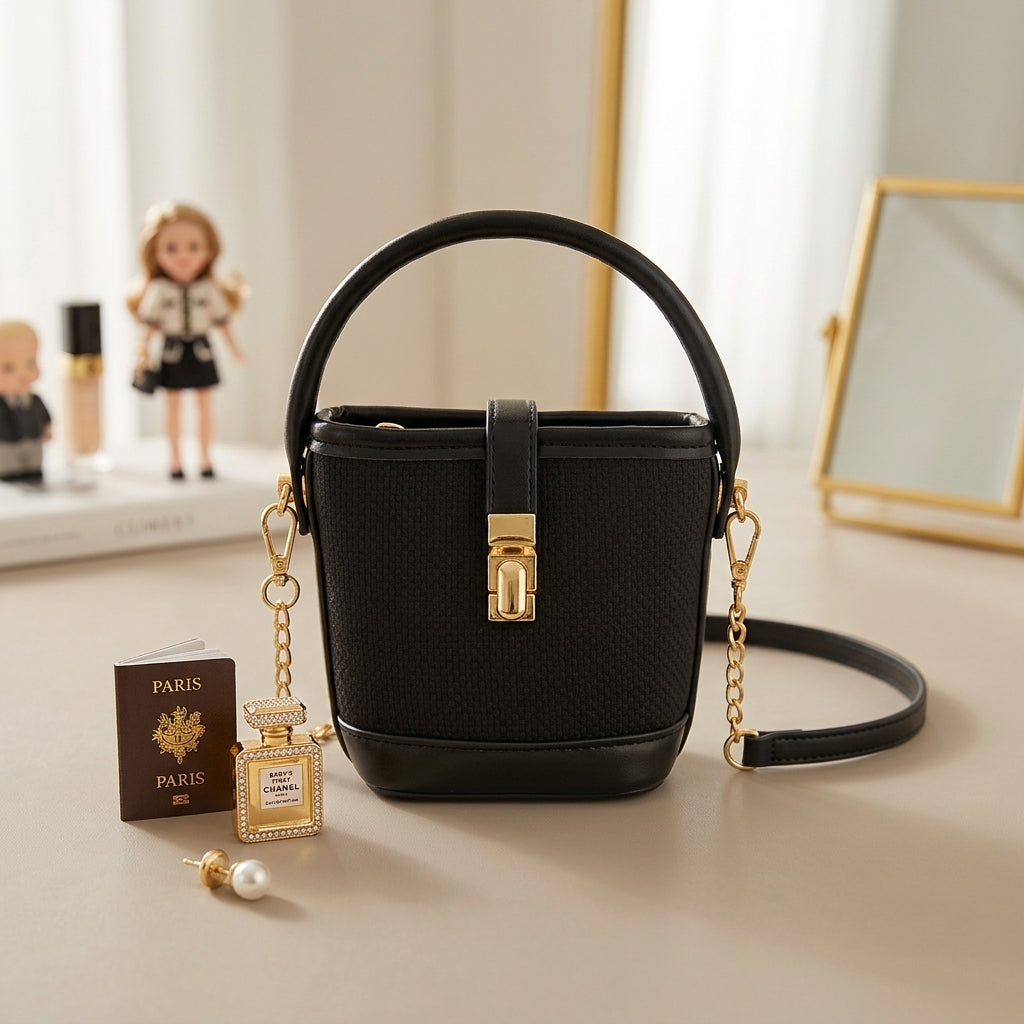 Chic Black And Neutral Bucket Bag