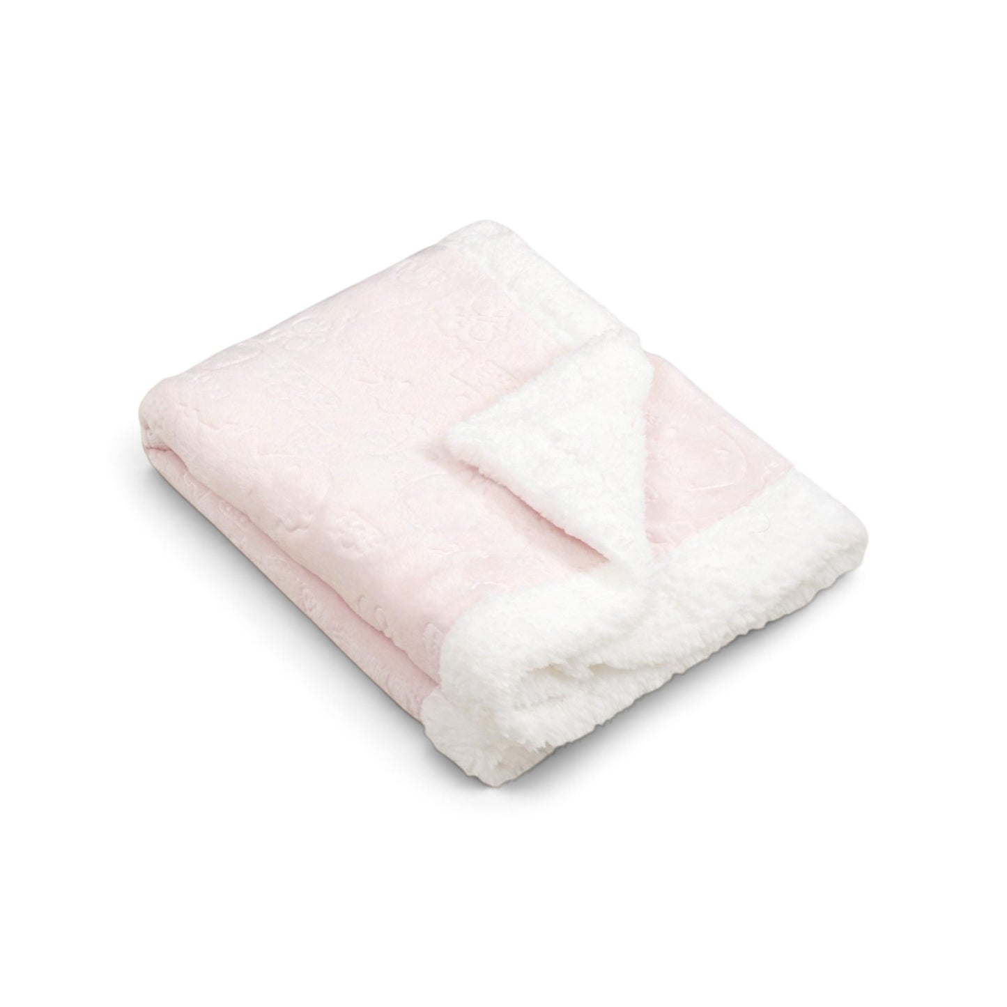PINK HIPPO & CLOUD EMBOSSED WITH WHITE SHERPA BORDER BLANKET