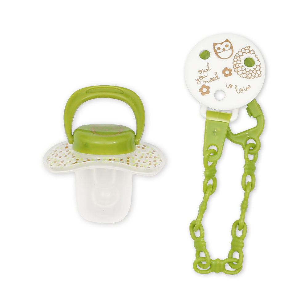 PACIFIER W/HOLDER GREEN OWL