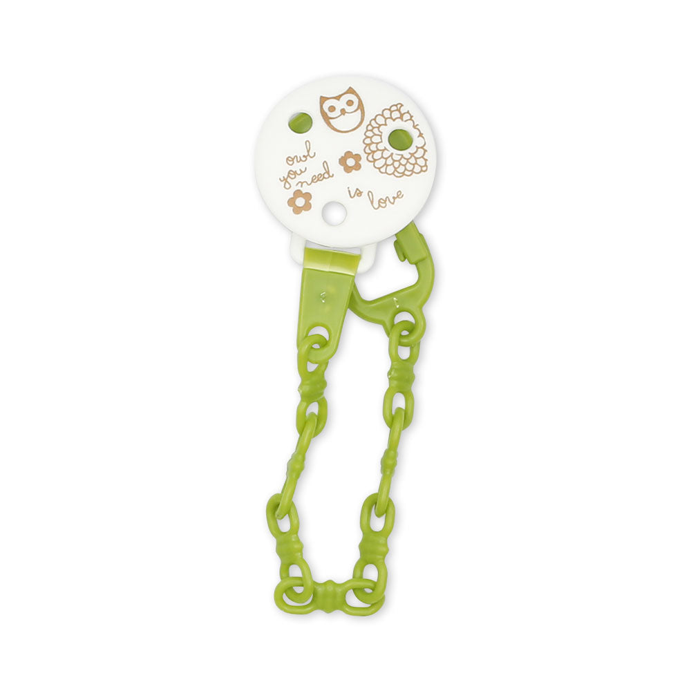PACIFIER W/HOLDER GREEN OWL