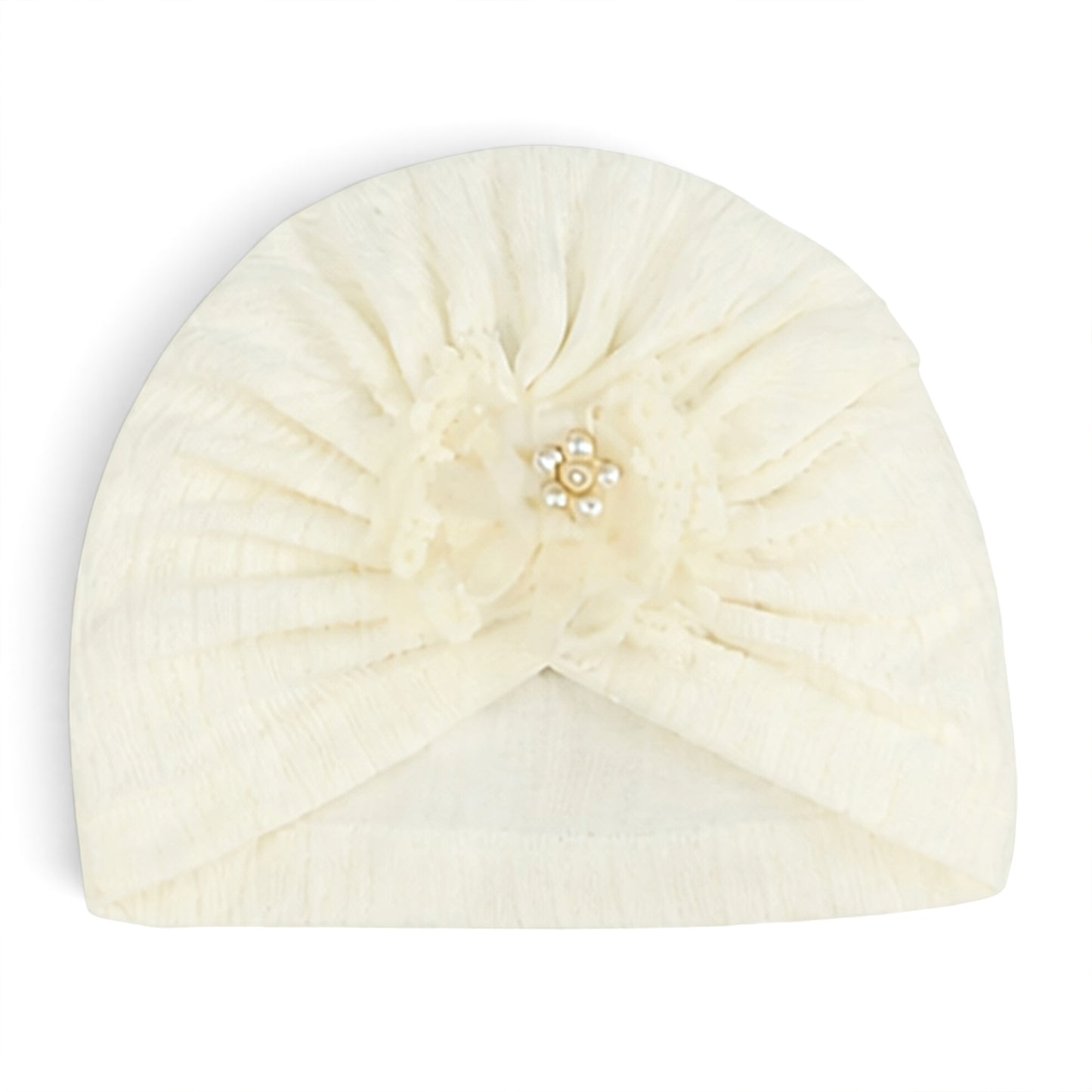 ELEGANT PEARL-ACCENTED CREAM INFANT BOOTIES & CAP