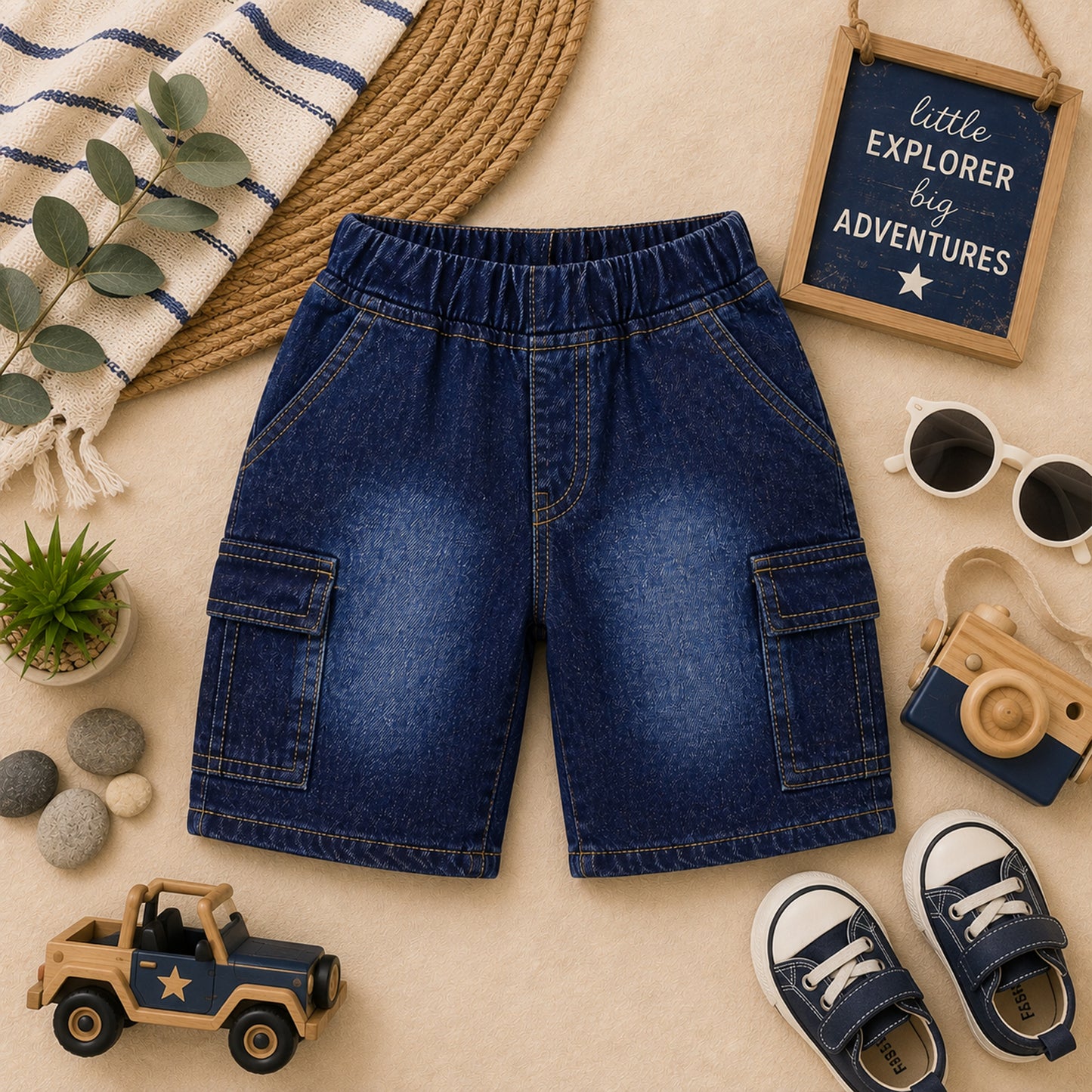 BOY DARK WASH CARGO SHORT BERMUDA