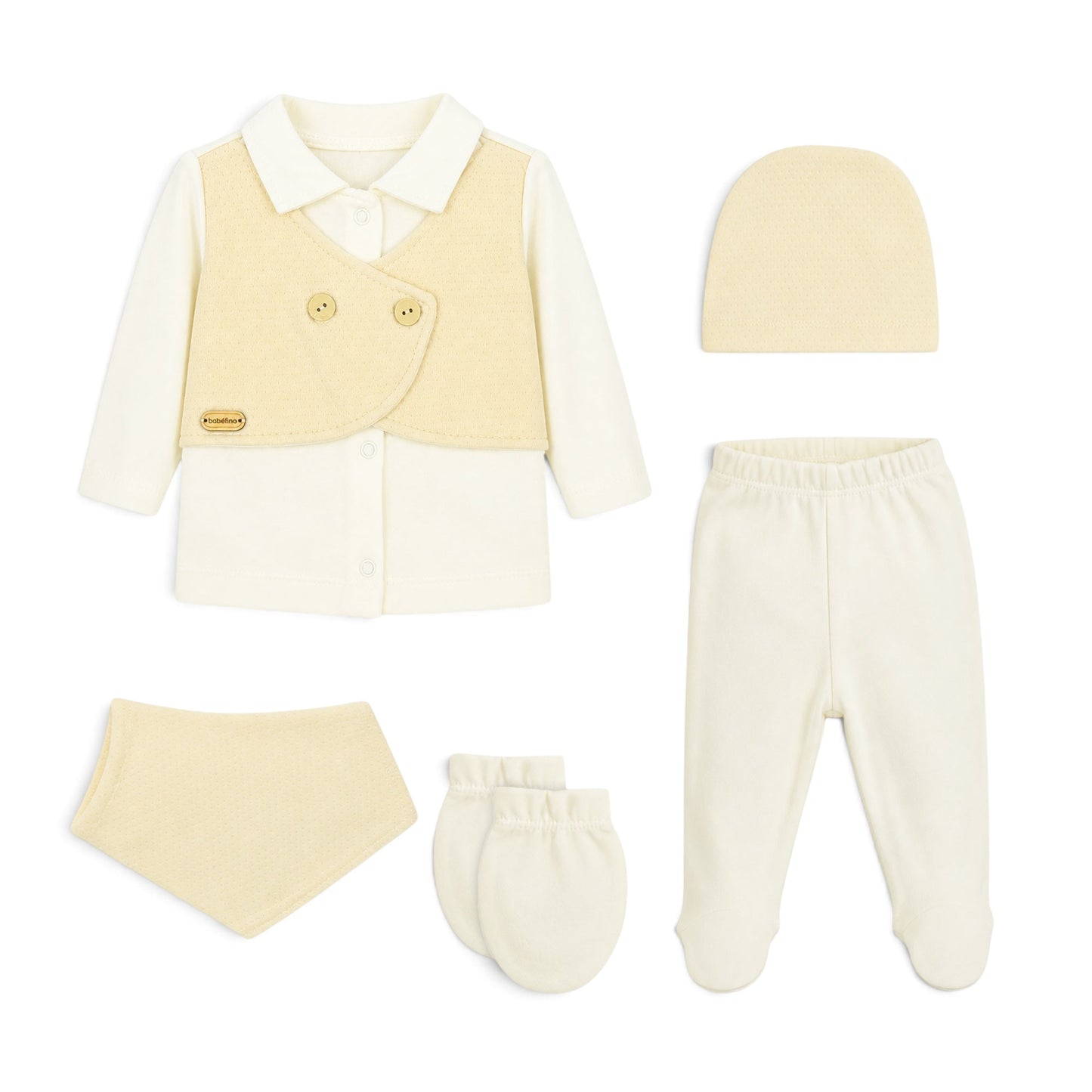 CREAM AND BEIGE VEST-STYLE GENTLEMAN BABY BOY GIFT SET