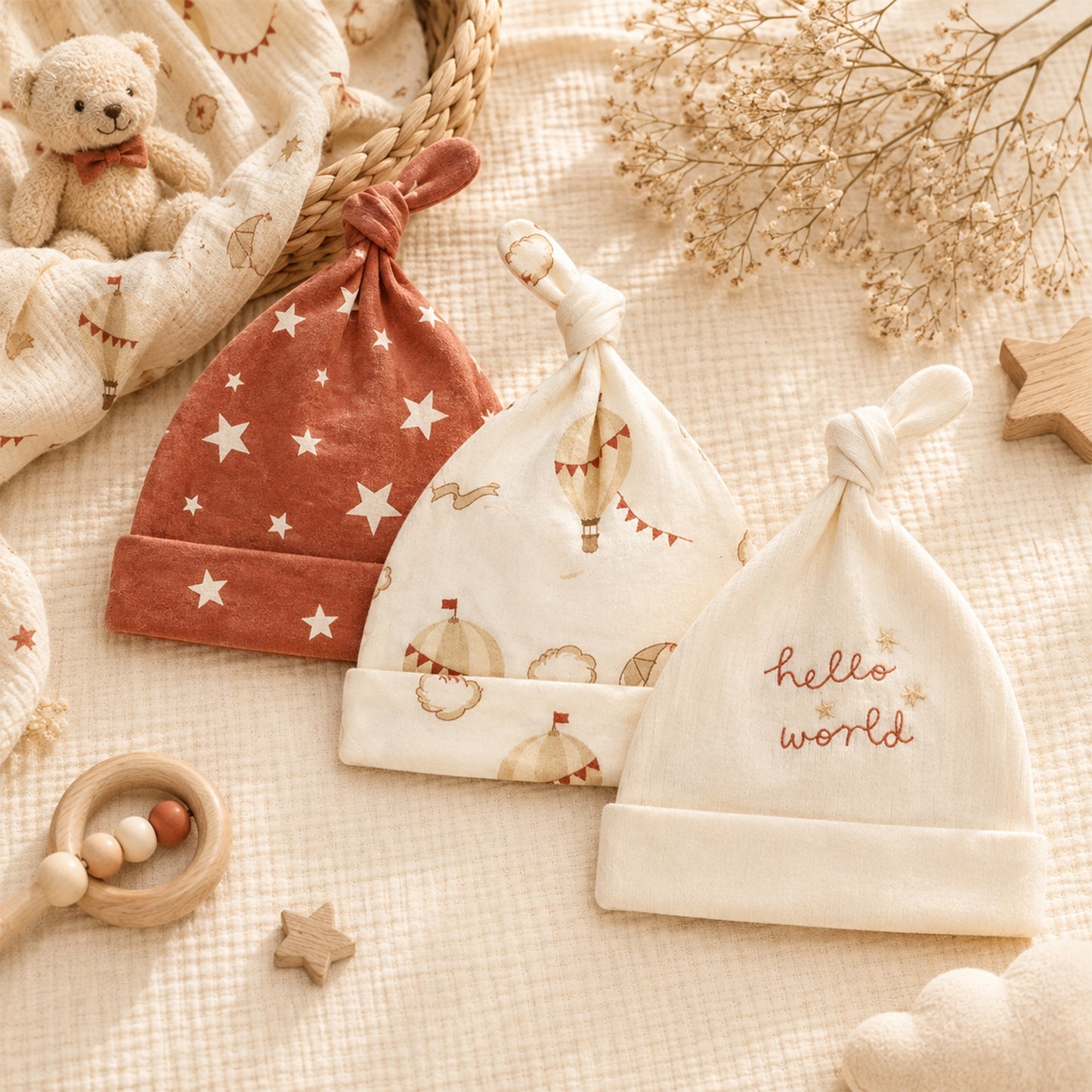 HOT AIR BALLOON KNOTTED BABY CAPS PK-3