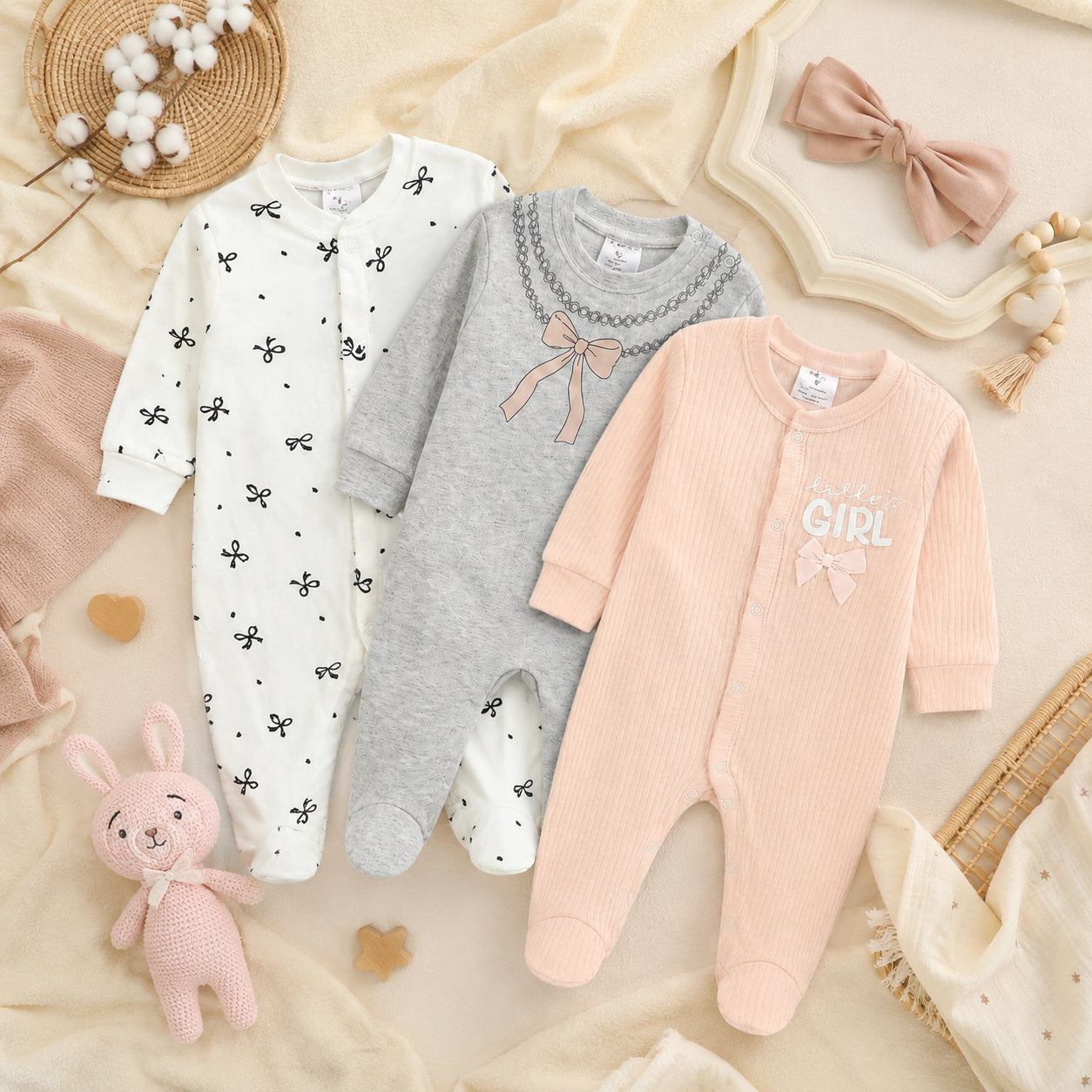 "LITTLE GIRL" SLEEP SUITS GIRLS PK-3