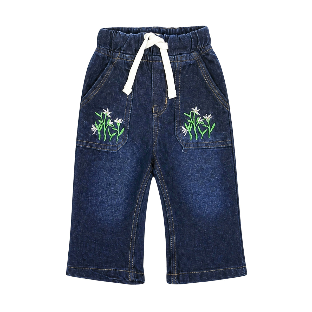 BABY GIRL DARK WASH FLORAL-EMBROIDERED DENIM JEANS