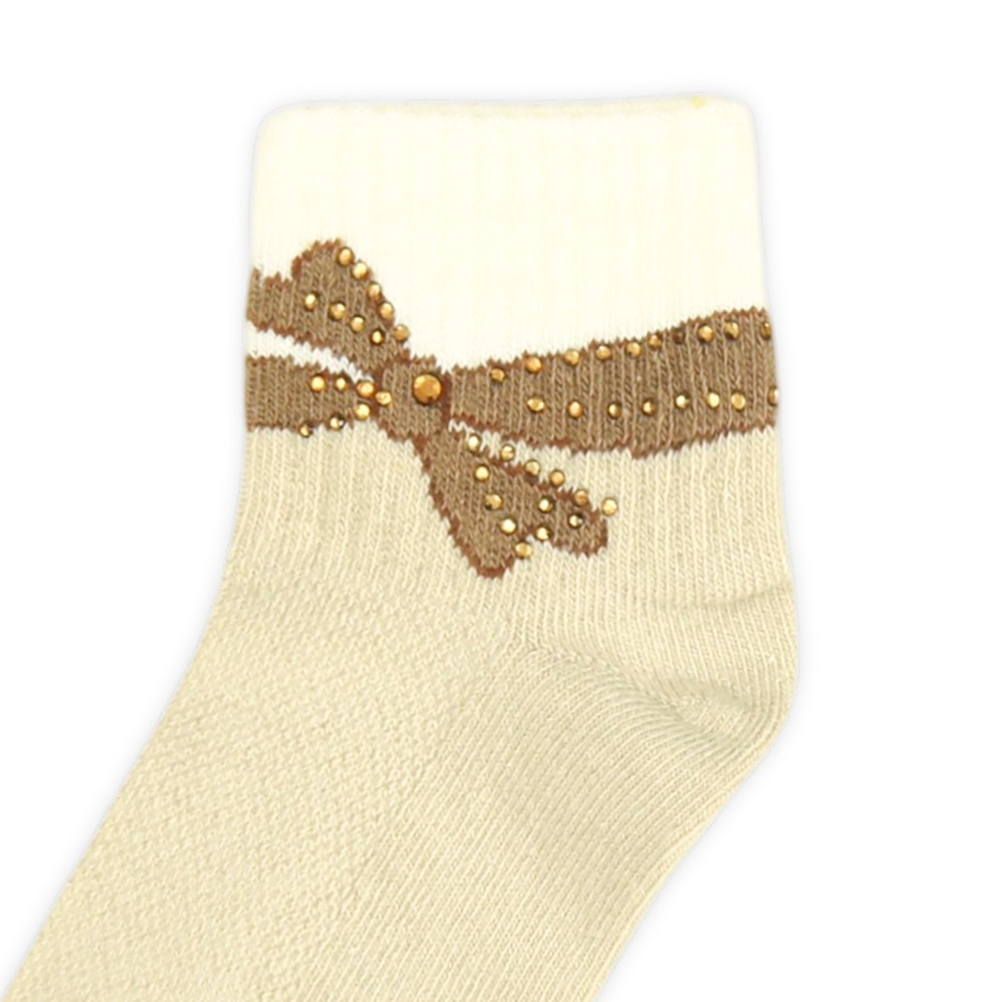 BEIGE AND WHITE BOW GIRL SOCKS