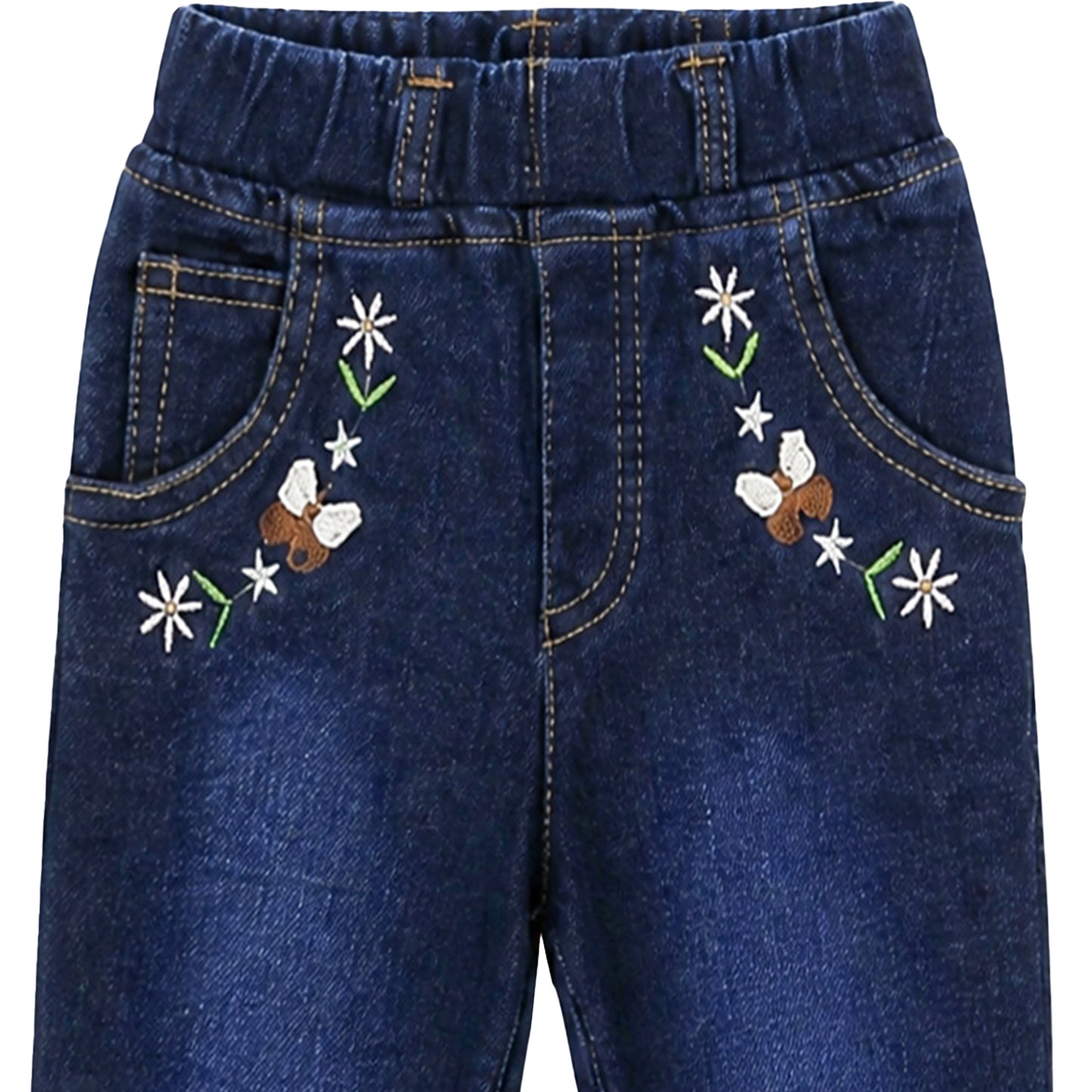 BABY GIRL DARK WASH EMBROIDERED DENIM JEANS (CAPRI)