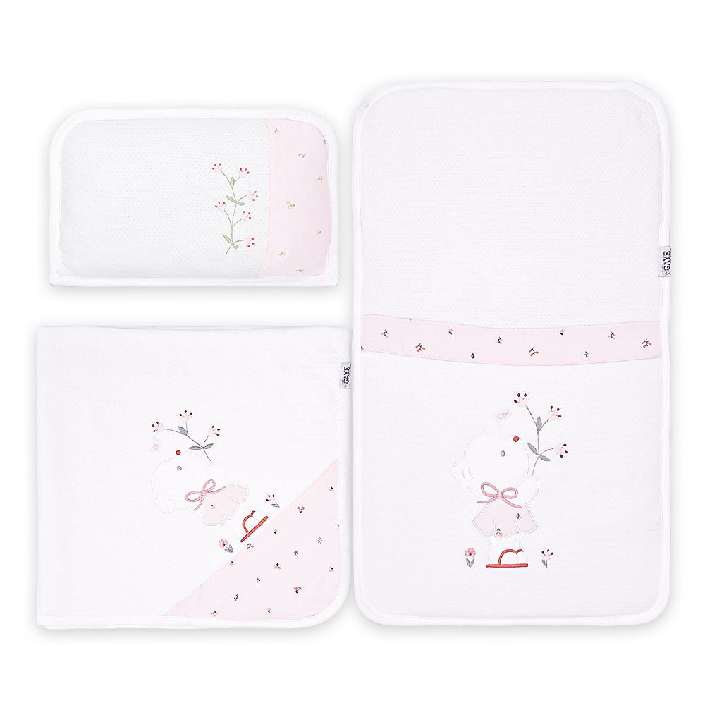 SLEEPING SET PEACH TEDDY & FLOWERS