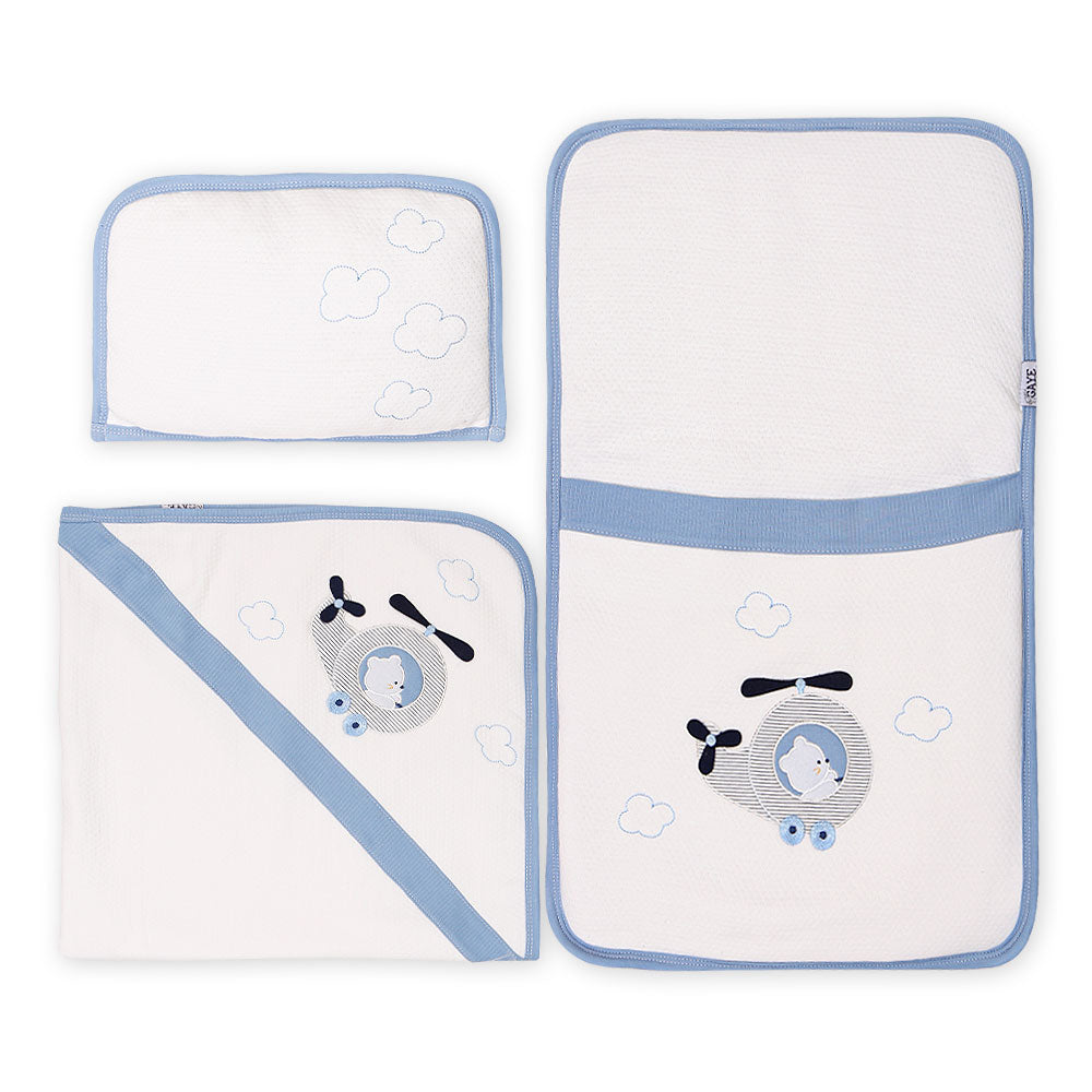 SLEEPING SET BLUE TEDDY & HELICOPTER