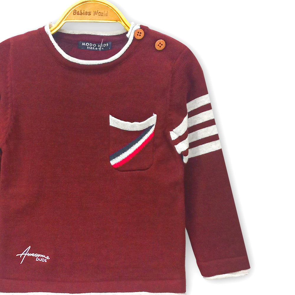 BOY SWEATER / SWEAT T-SHIRT MAROON AWESOME DUDE