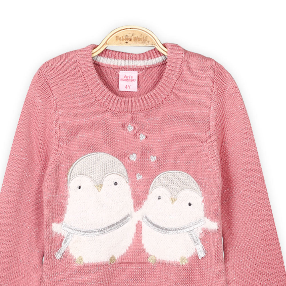 GIRL SWEATER TEA PINK PENGUINS