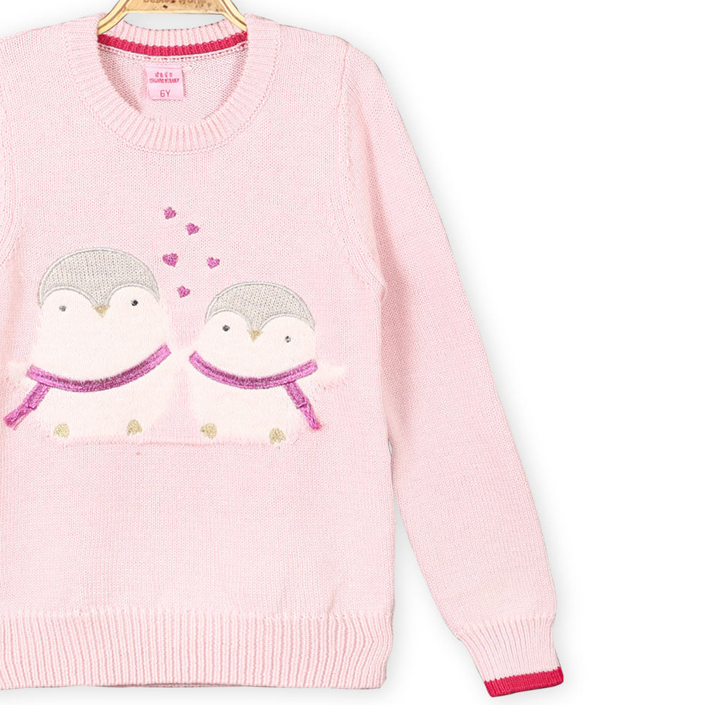 GIRL SWEATER LIGHT PINK PENGUINS
