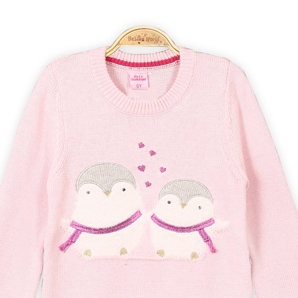 GIRL SWEATER LIGHT PINK PENGUINS