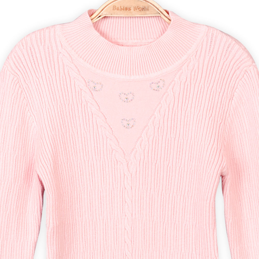 GIRL HI-NECK SWEATER PINK SEQUINS