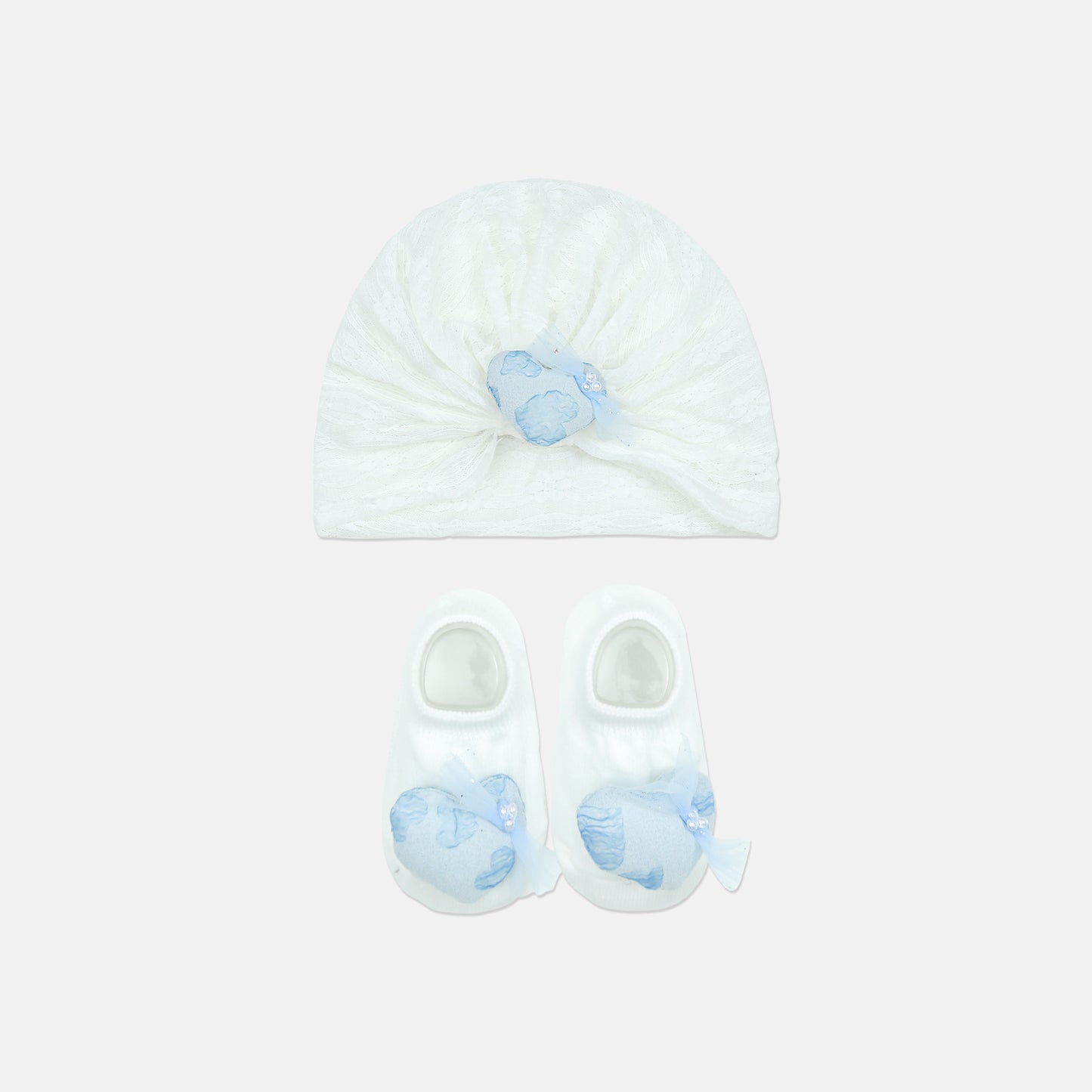 Blue Heart Beanie And Booties Set