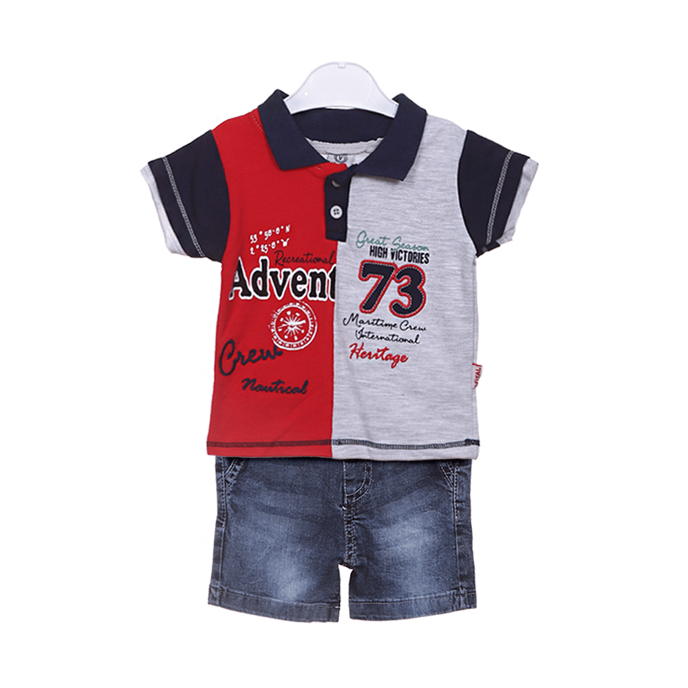 BOY SUIT-RED/GREY