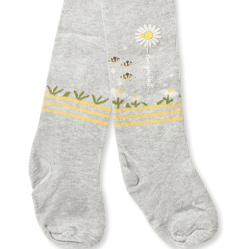 GIRL TIGHTS / LEGGINGS GREY FLORAL LOVE YOURSELF