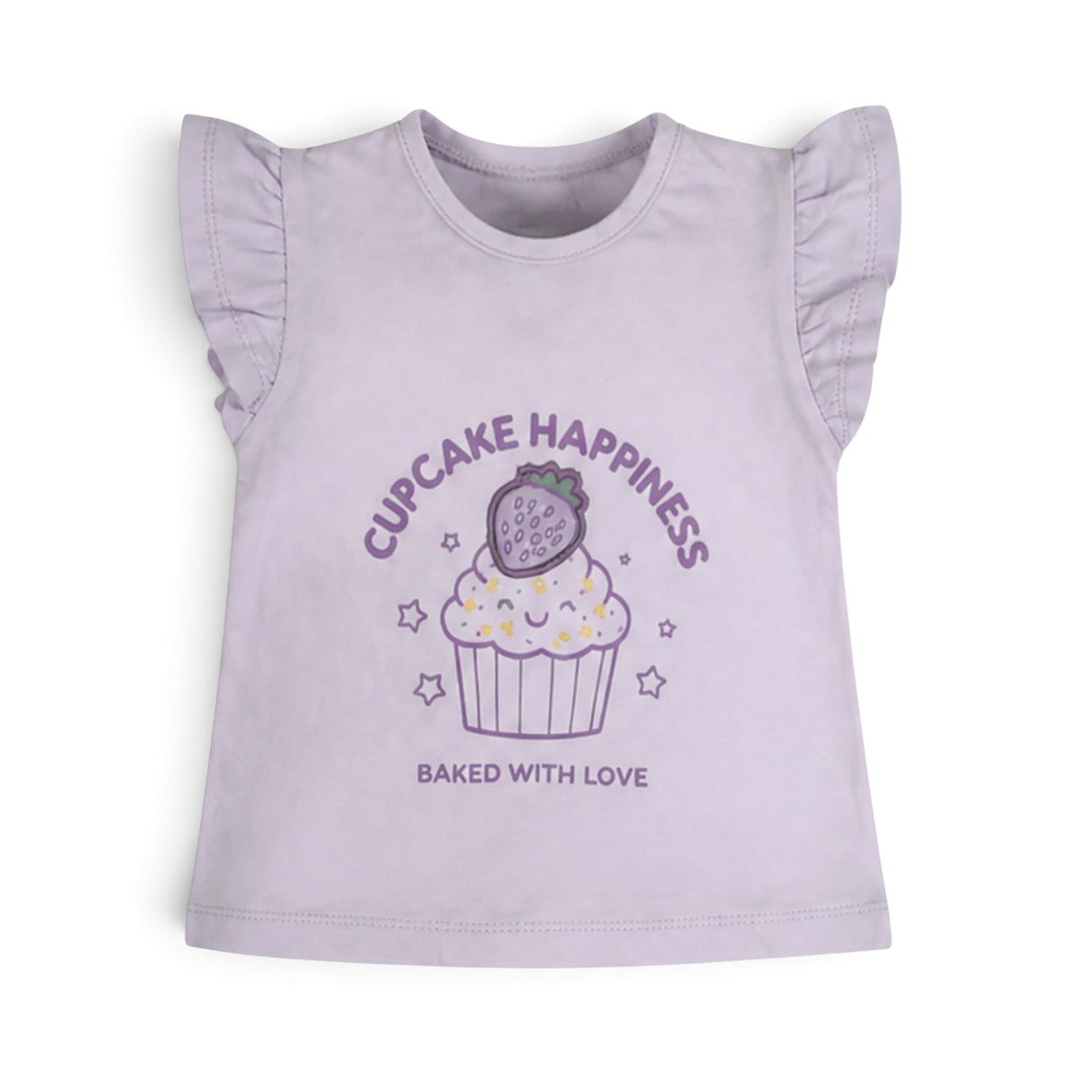 LAVENDER CUPCAKE "BAKED WITH LOVE" AND DENIM SHORTS BABY GIRL OUTFIT