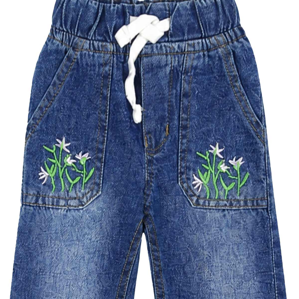 BABY GIRL LIGHT WASH FLORAL-EMBROIDERED DENIM JEANS